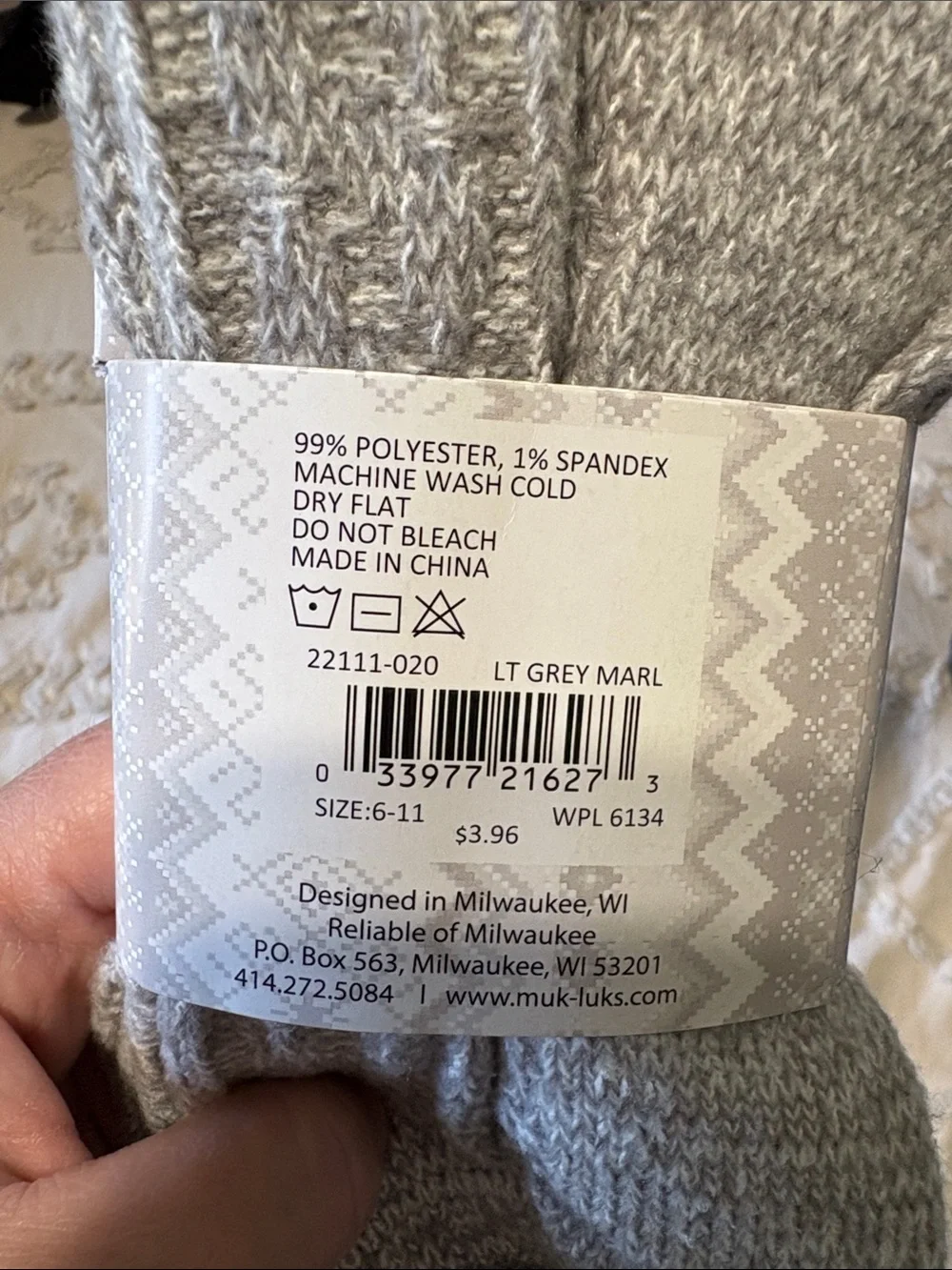 Muk Luks Knee High Socks in Navy and Light Gray